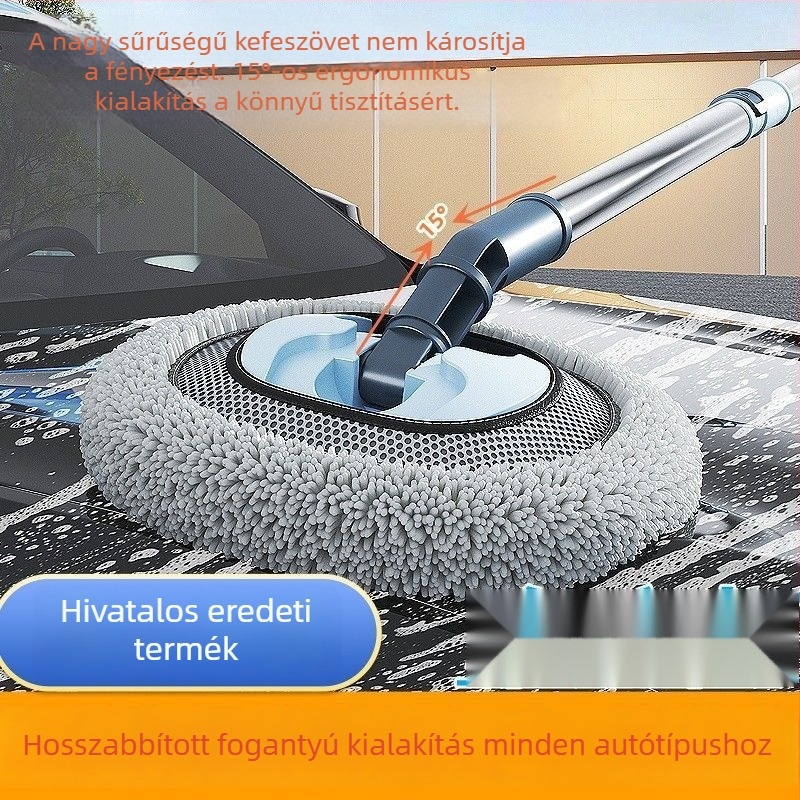Puha sörtéjű, görbült fogantyújú, teleszkópos autómosó mop, amely nem karcolja a fényezést – autó tisztítási eszköz por eltávolítására