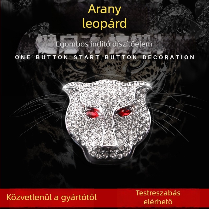 Leopardfej Start gomb dekorat fedél kristály díszítéssel; cink ötvözet; logó nélküli; autóvédő matrica