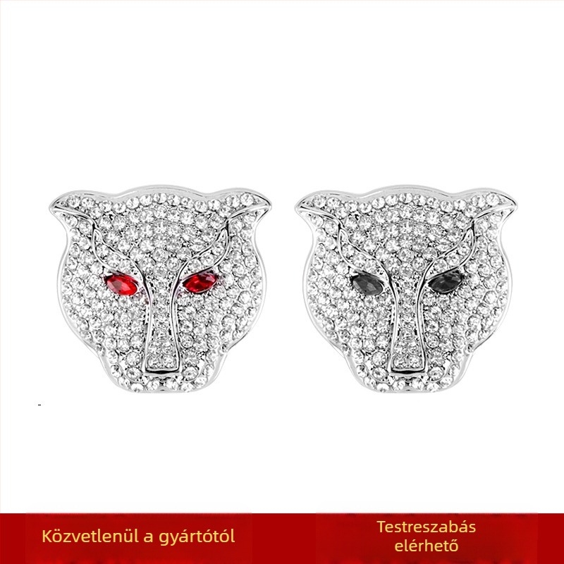 Leopardfej Start gomb dekorat fedél kristály díszítéssel; cink ötvözet; logó nélküli; autóvédő matrica