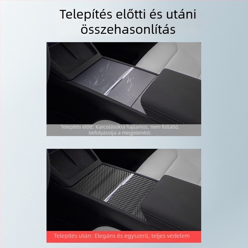 Autó belső dekoráció: Szénszálas központi konzol panellapok a Tesla Model 3-hoz, három darabos készlet, öntapadós felület