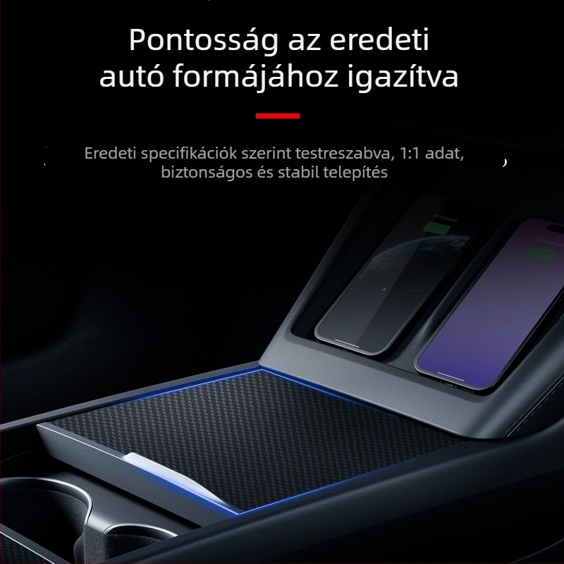 Autó belső dekoráció: Szénszálas központi konzol panellapok a Tesla Model 3-hoz, három darabos készlet, öntapadós felület