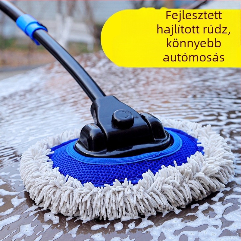 Autómosó mop hajlékony rúddal, kihajtható hosszú nyél, rozsdamentes acél, puha sörték