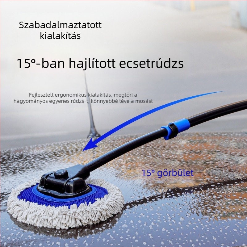 Autómosó mop hajlékony rúddal, kihajtható hosszú nyél, rozsdamentes acél, puha sörték
