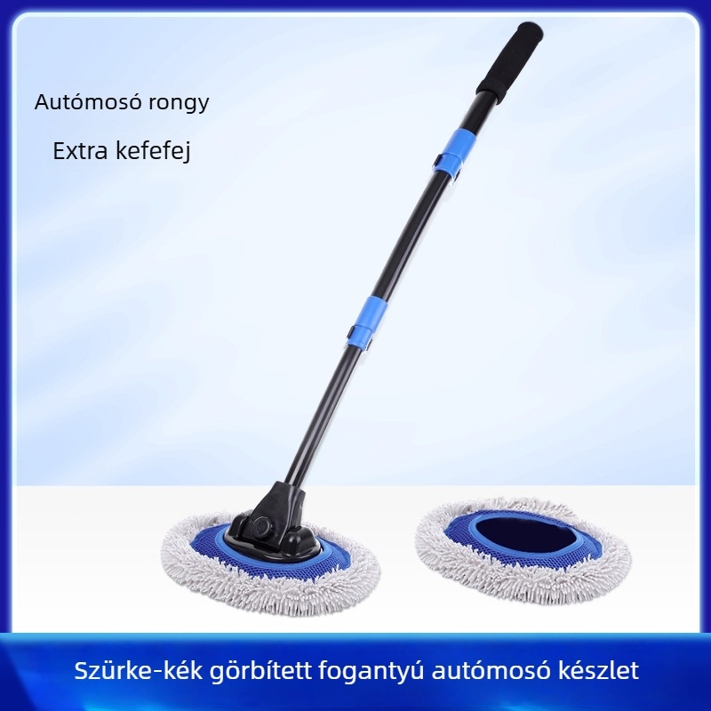 Autómosó mop hajlékony rúddal, kihajtható hosszú nyél, rozsdamentes acél, puha sörték
