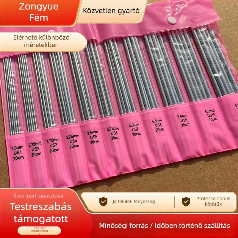 Rozsdamentes acélból készült kötőtűkészlet, egyenes kötőtűk kézi kötéshez, testreszabható opciókkal