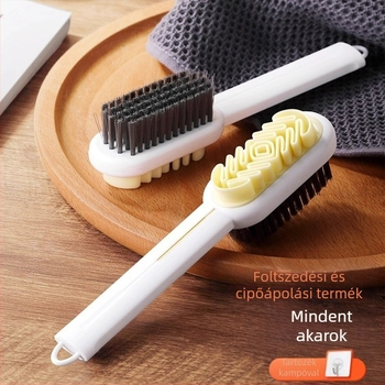 Cipőtisztító kefe, kétoldalas, hosszú nyéllel, ABS + Soft Glue; gondozás, szagtalanítás és dekontamináció; velúr tisztítása