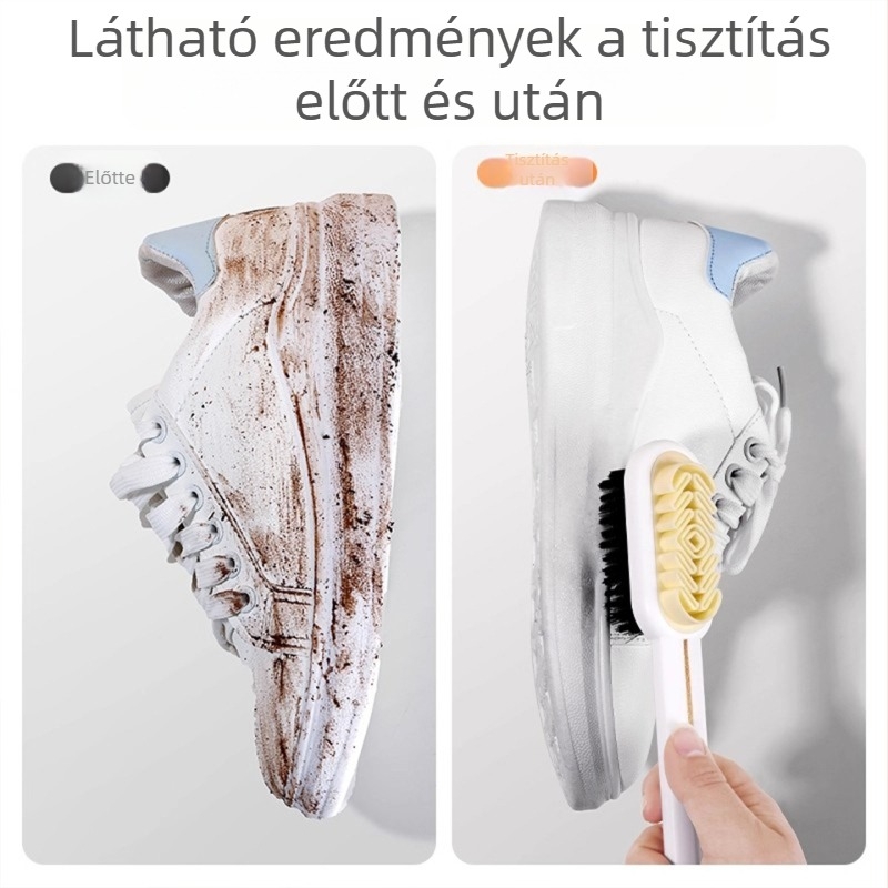 Cipőtisztító kefe, kétoldalas, hosszú nyéllel, ABS + Soft Glue; gondozás, szagtalanítás és dekontamináció; velúr tisztítása