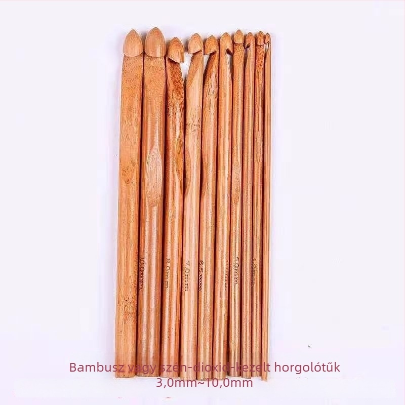 Bambusz fogantyúval készült kötőtűkészlet és karbonszálas hengeres horgok — egyszerű stílus; csomagolás 100 darab; bruttó súly 0,5 kg