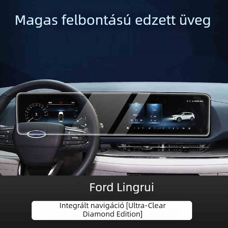 Ford Lingrui központi navigációs kijelzőjéhez készült edzett üveg képernyővédő; egyszemélyes formázású kialakítás; ujjlenyomat-mentes bevonat