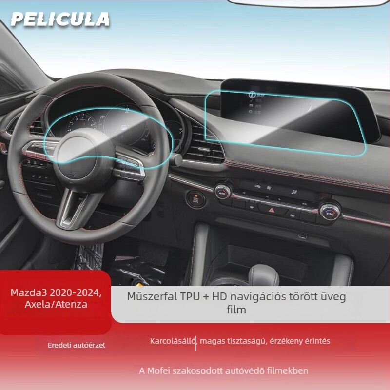Mazda 3 Angksera 2024 központi kijelző TPU képernyővédő fólia — egyrészes kivitel, karcolásálló, ujjlenyomat-mentes, hőmérséklet-tűrő