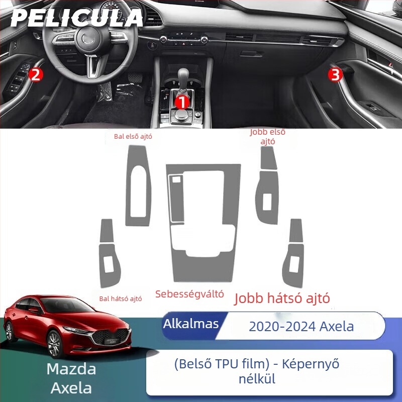 Mazda 3 Angksera 2024 központi kijelző TPU képernyővédő fólia — egyrészes kivitel, karcolásálló, ujjlenyomat-mentes, hőmérséklet-tűrő