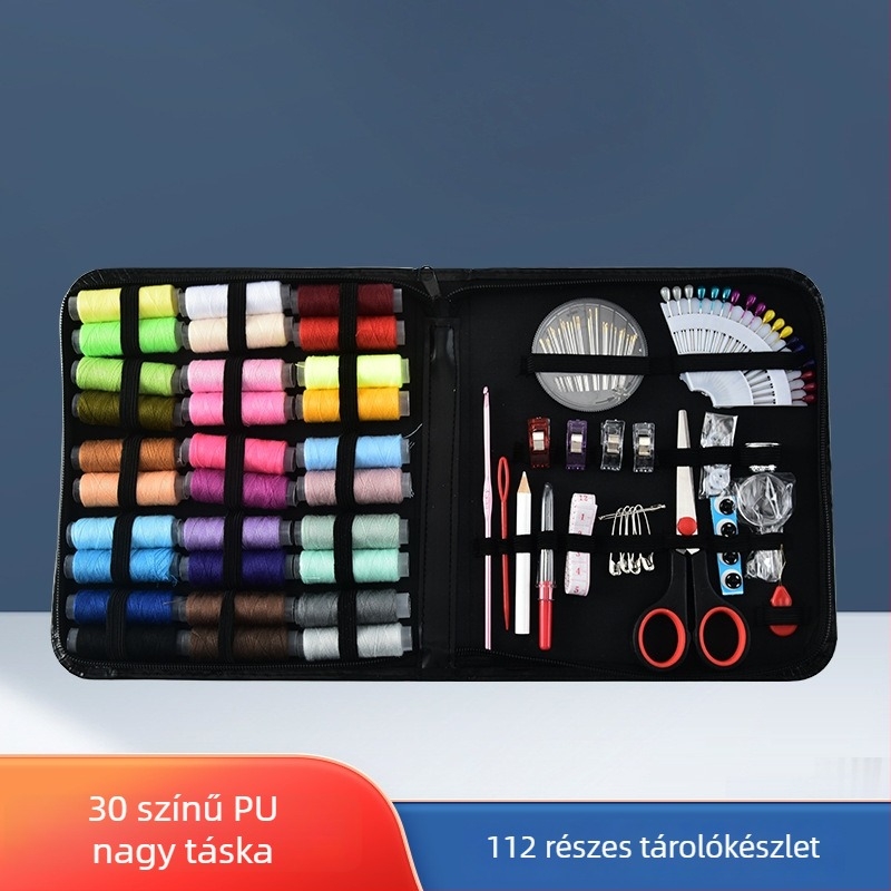 Tűvezető doboz – 112 darab, multifunkcionális varrókészlet PU tokban