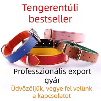 Vastagított valódi bőrből készült kutyanyakörv színblokkal, kopásálló, ütésálló, nagy- és közepes méretű kutyáknak