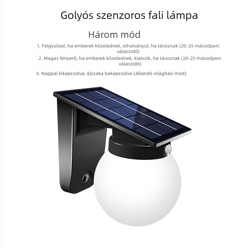 Napelemes falikar mozgásérzékelővel, kültéri IP65 vízálló, kert- és tájvilágítás