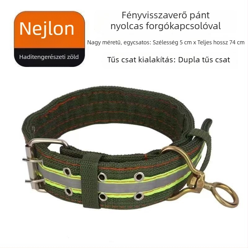 Katonai zöld kutyanyakörv fényvisszaverő betéttel, megerősített és meghosszabbított kialakítással, dupla csattal, pórázzal