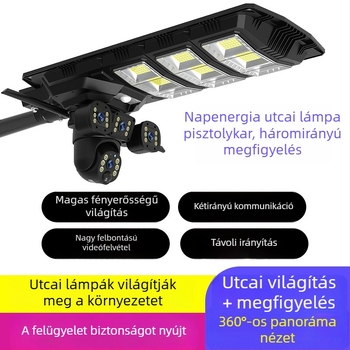 Napelemes utcai lámpa kamerával, HD LED világítás, kültéri kertvilágítás nagy teljesítménnyel, napelemes panellel