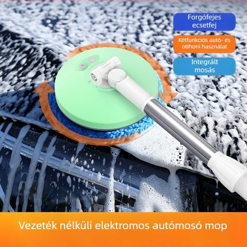 Autómosó törölköző, vezeték nélküli elektromos, automatikusan forgó, kinyúló, puha sörtéjű, rozsdamentes acél
