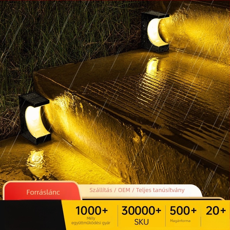 Napelemes LED lépcsőfények, IP65, 0.2W, 1.2V, 6–12 órás megvilágítás