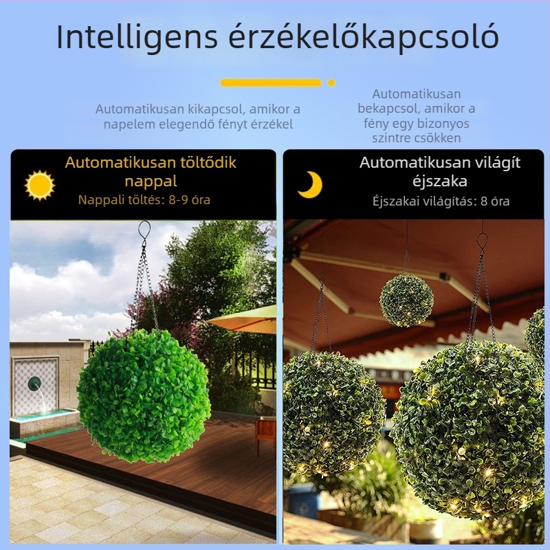 Napelemes fűgömb alakú fényfüzér kültéri kerthez, udvarhoz vagy parkhoz