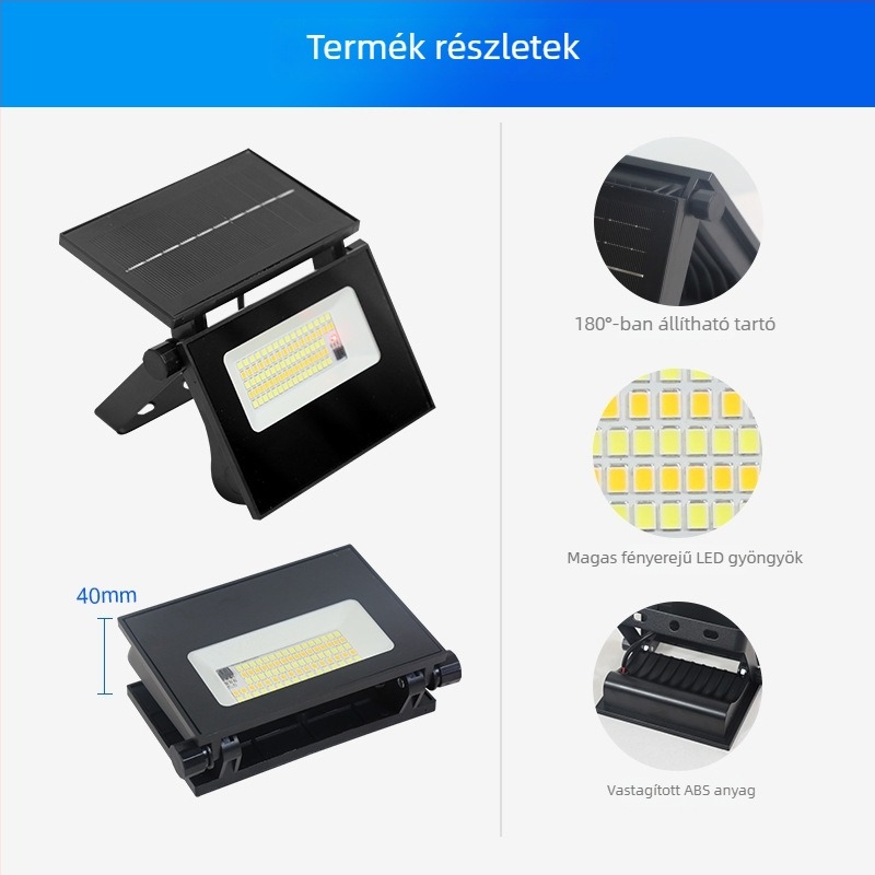 Napelemes összecsukható falikar mozgásérzékelővel, 24V, 88 LED, IP65, élettartam 50000 óra