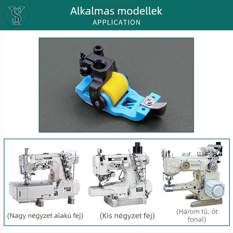 3-tűs, 5-szálas overlock varrógép, kis négyzetes fej, tű pozíciója 5,6, teflon görgős nyomóláb