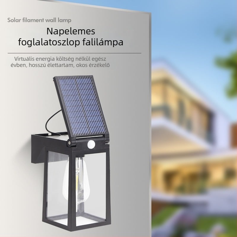 Napelemes kültéri falikar mozgásérzékelővel, Hl7005a, 5V, műanyag ház, 6–12 órás üzemidő