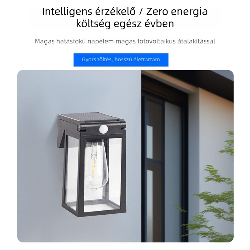 Napelemes kültéri falikar mozgásérzékelővel, Hl7005a, 5V, műanyag ház, 6–12 órás üzemidő