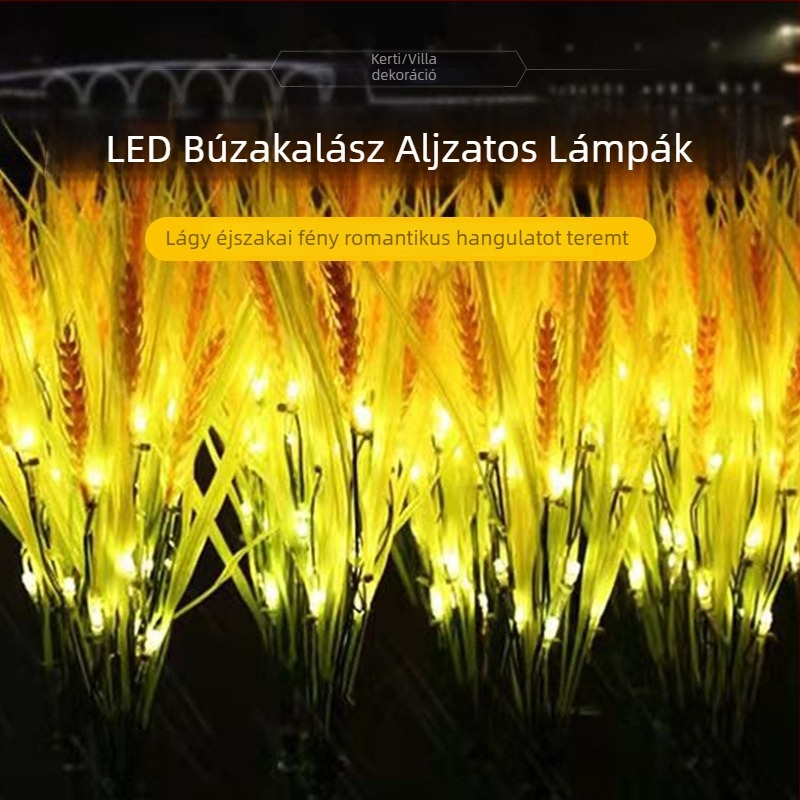 Napelemes földre dugható lámpa, 7 fejű búzakalász formájú, kültéri kerthez