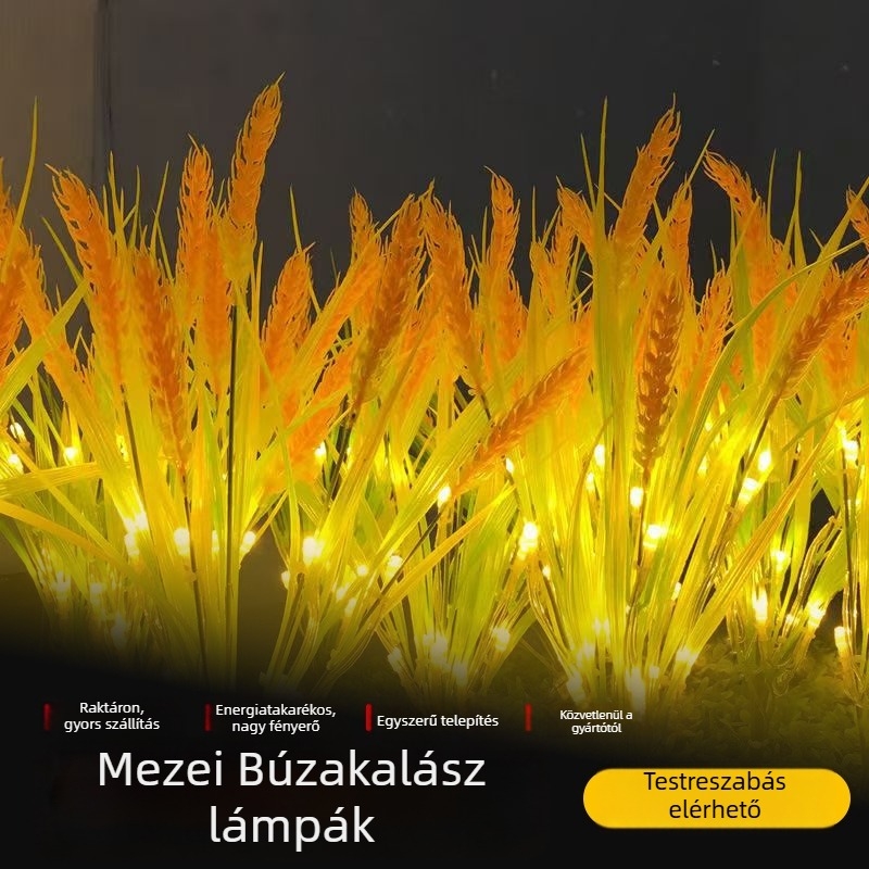 Napelemes földre dugható lámpa, 7 fejű búzakalász formájú, kültéri kerthez