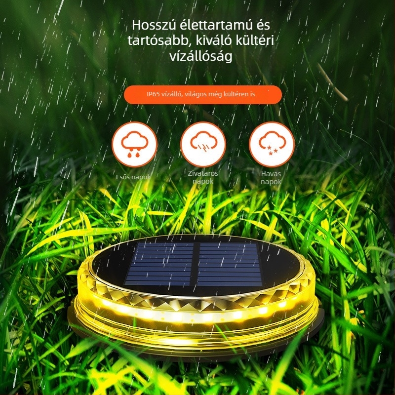 Napelemes LED kertvilágítás kültéri használatra, IP65 vízálló, földbe süllyeszthető kivitel