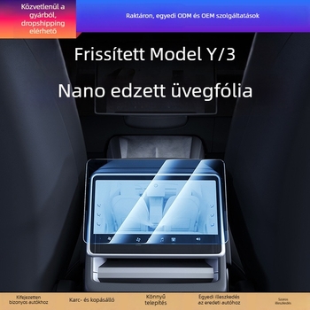Tesla Model 3 és Model Y fedélzeti kijelzőjére készült ultrakristályos edzett üveg kijelzővédő (hatüléses verzió)