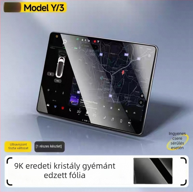 Tesla Model 3 és Model Y fedélzeti kijelzőjére készült ultrakristályos edzett üveg kijelzővédő (hatüléses verzió)