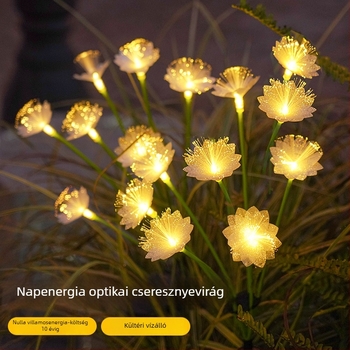Napenergia-száloptikai cherry blossom földön álló fények, kültéri vízálló gyep és kertvilágítás a udvarhoz és a kempinghez – dekoratív hangulatvilágítás