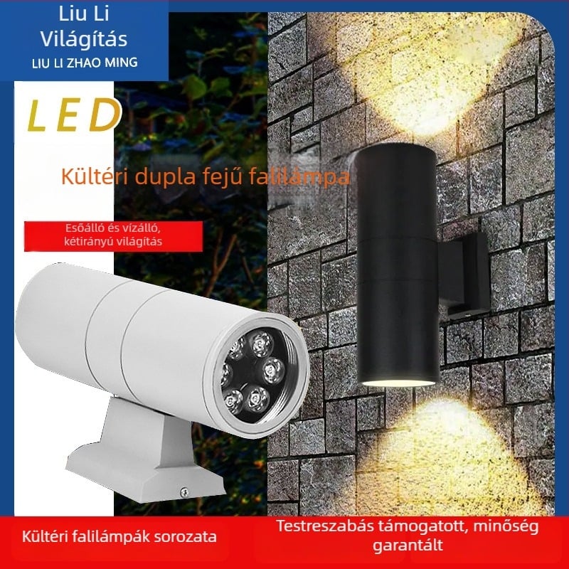 Kétfejű kültéri falikar, IP65 vízálló, 18 LED, 5400 lm, 3000K, 220V