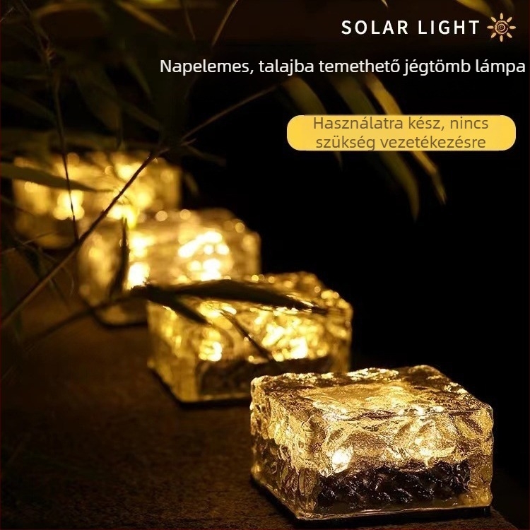 Napelemes dekoratív kertvilágítás, kültéri IP65 vízálló LED Ice Brick gyepre, éjszakai világítás