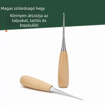 Bőrvarrótű rozsdamentes acél, fa nyél, kézzel készített