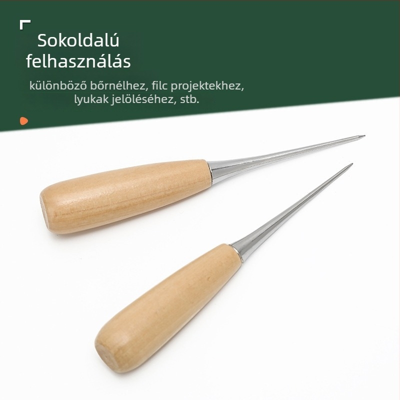 Bőrvarrótű rozsdamentes acél, fa nyél, kézzel készített