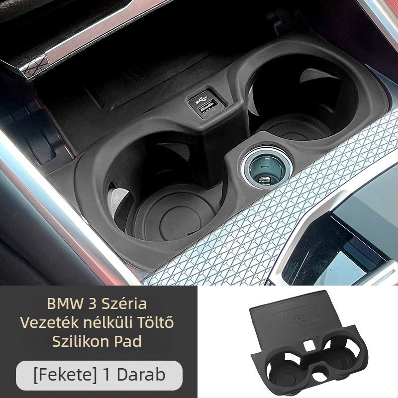 Silikon pohártartó autó BMW 3-as és 5-ös sorozathoz, vezeték nélküli töltéssel és csúszásmentes felülettel (530Li, 325Li, 330Li)
