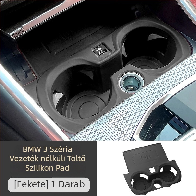 Silikon pohártartó autó BMW 3-as és 5-ös sorozathoz, vezeték nélküli töltéssel és csúszásmentes felülettel (530Li, 325Li, 330Li)