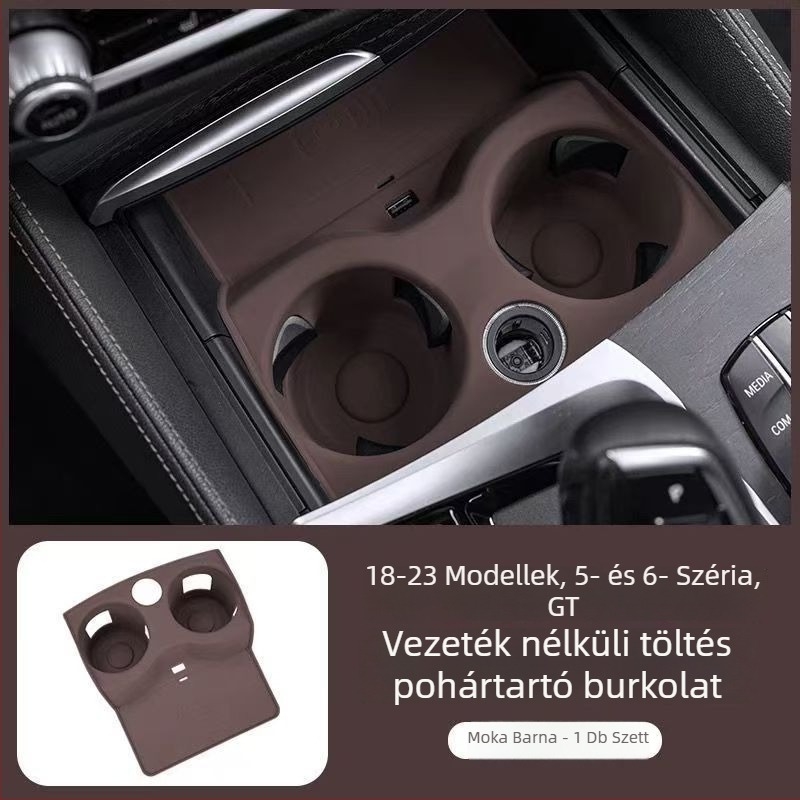 Silikon pohártartó autó BMW 3-as és 5-ös sorozathoz, vezeték nélküli töltéssel és csúszásmentes felülettel (530Li, 325Li, 330Li)