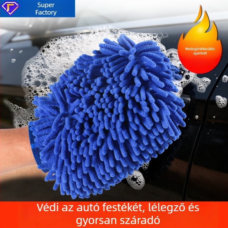 Autómosó kesztyű Chenille plüssel, kétoldalas mikroszálas, festékbarát, viaszozásra és habos tisztításra