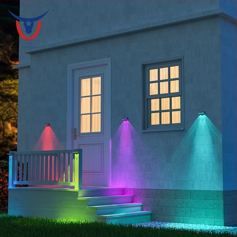 Napelettes falikar kültéren, vízálló kert- és udvari falikar, IP44, 2 LED, 12 lm, 120° fénycsóva, üzemidő 6-12 óra