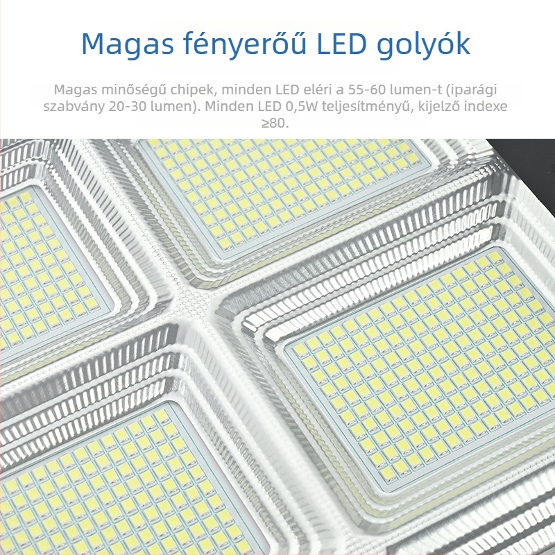 Napelemes utcai világítótest kültéri használatra, nagy teljesítményű LED 5730/2835, IP65, LiFePO4 3,2V akkumulátor, intelligens vezérlés távirányítóval és időzítővel
