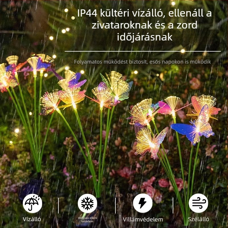 Napelemes optikai szálas pillangó lámpa kültéren, vízálló gyep- és udvarlámpa