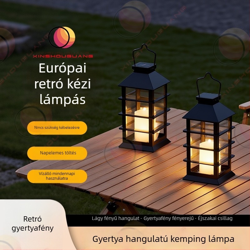 Napelemes kültéri lámpa kerthez és udvarhoz, retro stílusú, IP44 vízálló LED tájvilágítás.