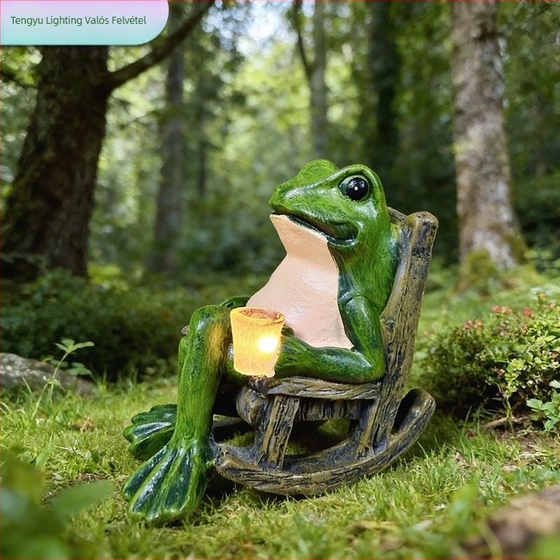 Solar Frog Rocking Chair – LED gyanta asztali dísz kültéri használatra, 0.01W, 1.2V, 6–12 óra