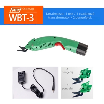 WBT elektromos olló textilek és bőr vágásához, kézben tartható, ütőfunkcióval, AC tápegység, 100-240V