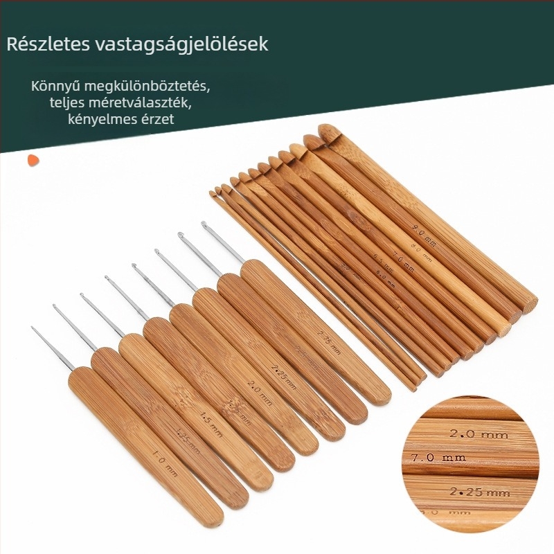 20 darabos horgolótűkészlet karbonizált bambusz fogantyúval, minimalist stílus, JP/Jinping márka