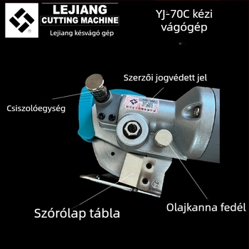 Yuejiang YJ-70C elektromos körkés vágó gép, kézi kivitel, 220V, ruházathoz