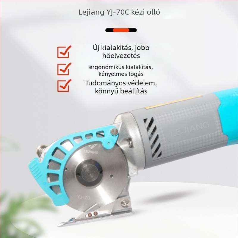 Yuejiang YJ-70C elektromos körkés vágó gép, kézi kivitel, 220V, ruházathoz